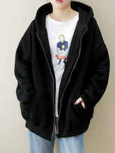 Loose Velet Zipper Hooded Outwear