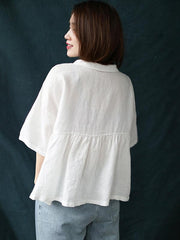 Plus Size Loose Linen Solid Shirt