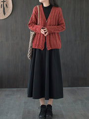 Women Retro Loose All Match Solid Color Casual Skirt