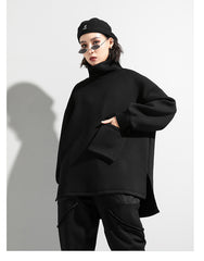 High-Neck Solid Batwing Sleeves Sweatshirt