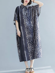 Vintage Loose Splicing Print Lapel Dress