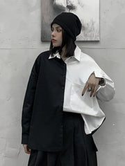 Stylish Contrast Color Split-Joint Blouse