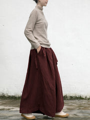 Women Loose Retro Solid Color Wide Leg Casual Pants