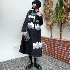 Printed Long Sleeve Loose Casual Midi Shirt Dress