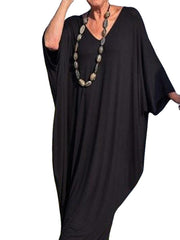 V-Neck Bat Sleeve Casual Maxi Dress
