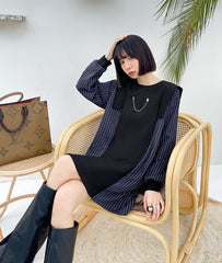 Loose Contrasting Color Stitching Chain Striped Dress