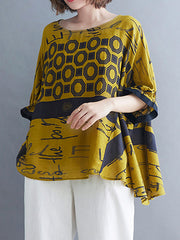 Loose Abstract Pattern Printed Bat Short Sleeve T-Shirt