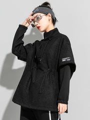 Cool Black Solid Splicing Thicken Sweatshirt