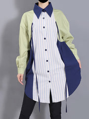 Lapel Stripe Color Matching Irregular Casual Shirts