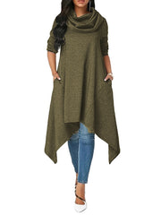 Solid Color High Neck Irregular Sweatshirt