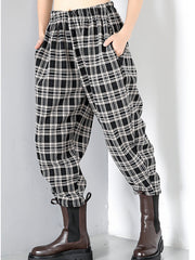 Women Plaid Elastic Waist Casual Pants