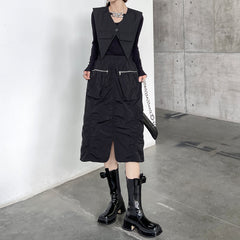 Pleated High Waist Casual Split Skirt