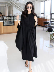 Leisure Plus Size Loose Solid Midi Dresses