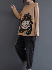 Women Retro Print Loose Sweater