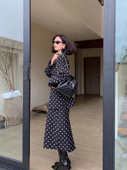 Polka Dot High Waist Split Skirt