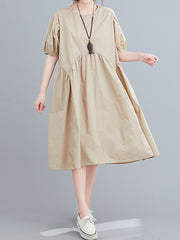Loose Pleated Solid Color Slim Dress