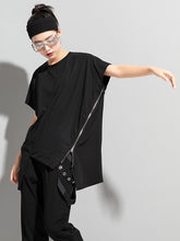 Asymmetrical Zipper Loose Round Neck Simple T-Shirt