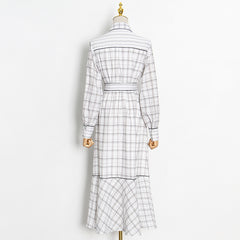 Original Design Plaid High-Waist Midi Dress With Belt