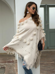 Simple Tassel Knitted Round-Neck Shawl Sweater