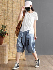 Artistic Retro Drawstring Elasticity Waist Shorts