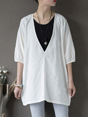 Original Sun-Protection Solid Plaid V-Neck Shirt