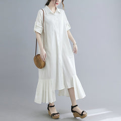 Lapel Solid Color Cotton And Linen Maxi Dress