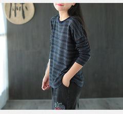 Women Retro Printed Loose Contrast Sweater