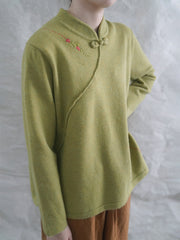 Retro Embroidered Buckle Brushed Sweatshirt