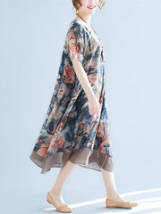 Melting Flower Printed Chiffon Long Dress