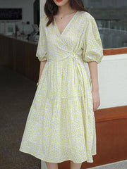 Original V-Neck Puff Sleeve Dress