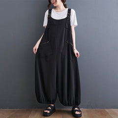 Women Loose Zipper Decorative Pocket Jumpsuit