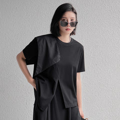 Round Neck Solid Color Irregular Split T-Shirt