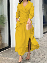Loose Solid Color Split-Side Notched Collar Maxi Dresses