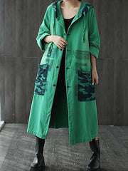 Retro Printed Loose Denim Long Outwear