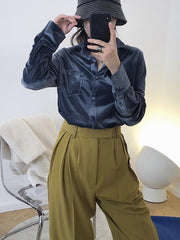 Trendy Loose Long Sleeve Velvet Shirt
