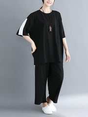 Two-Pieces Loose Colorblock T-Shirt And Pants Set