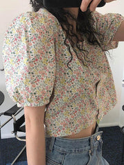 Retro Floral Puff Sleeve Shirt