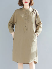 Original Solid Round-Neck Shirt Dress