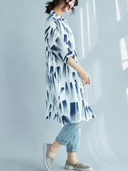 Half Sleeves Stand Collar Printed Blouse