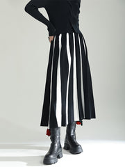 Original Creation Roomy A-Line Contrast Color Striped Skirts Bottoms