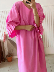 Solid Color Round Neck Loose Casual Dress