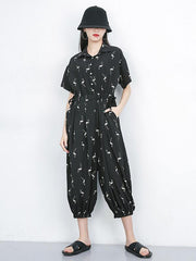 Loose Black Lace-up Jumpsuits