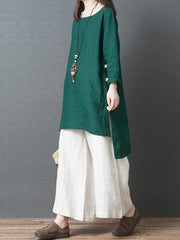 Solid Split-joint Round-neck Short Shirt Dress