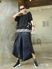 Round Neck Stitching Plaid Short Sleeve T-Shirt