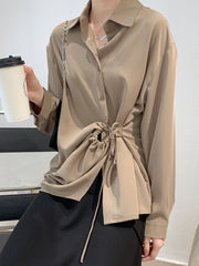 Lapel Solid Color Irregular Design Blouses Shirts Top