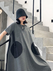 Short Sleeves Split-Joint Loose A-Line Midi Dress