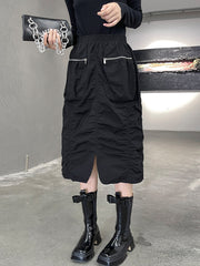 Pleated High Waist Casual Split Skirt