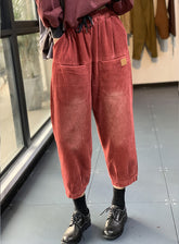 Women Retro Loose Plus Velvet Casual Pants