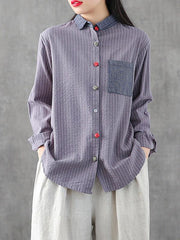 Splicing Patch Striped Shirt