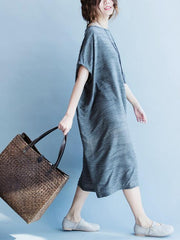 Gray Round-neck Cotton Blend Free Size Long Dress